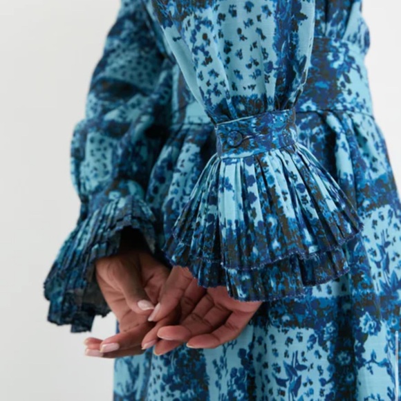 Tuckernuck Blue and White A-line Midi Dress with Notched Collar - Picture 5 of 9